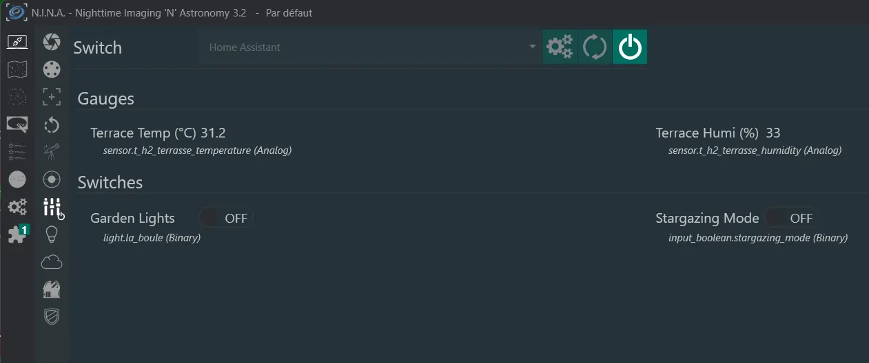 Équipement Switch : entités Home Assistant exposées comme canaux